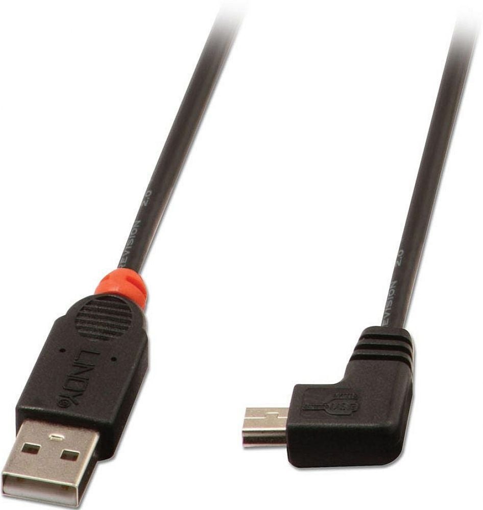 LINDY 1m USB 2.0 Cable. Type A to Mini-B. 90 Degree Right Angle
