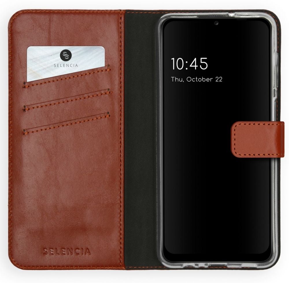 Selencia Echt Lederen Bookcase Samsung Galaxy A12 - Lichtbruin