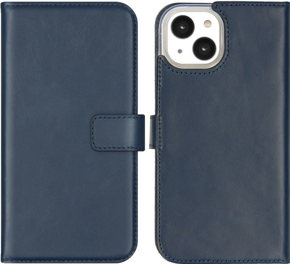 Selencia Echt Lederen Bookcase iPhone 14 - Blauw