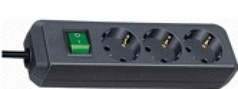 Eco-Line stekkerdoos met schakelaar 3-voudig zwart 3m H05VV-F 3G15