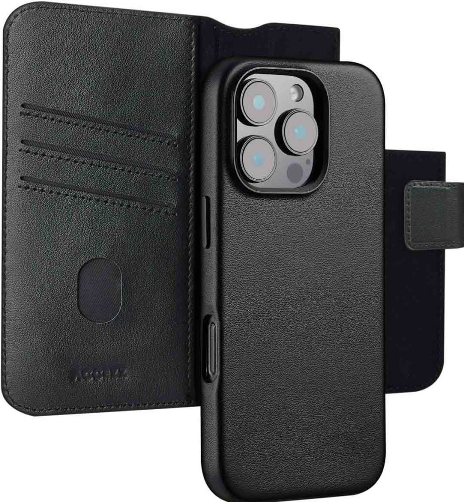 Accezz Leather Bookcase 2-in-1 met MagSafe iPhone 16 Pro Max - Onyx Black