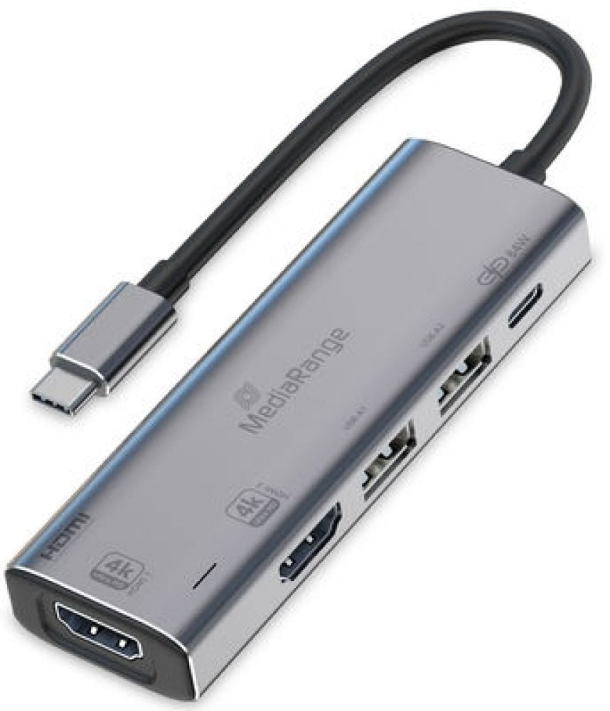 MediaRange HUB USB-C 5 in 1 Multiport Adapter, zilver