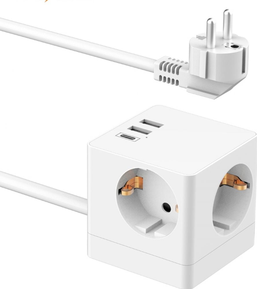 Accezz PowerCube Strip | 6-in-1 - 1x USB-C + 2x USB-A + 3x stopcontact