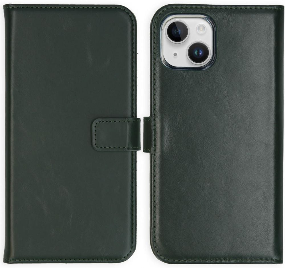 Selencia Echt Lederen Bookcase iPhone 15 - Groen