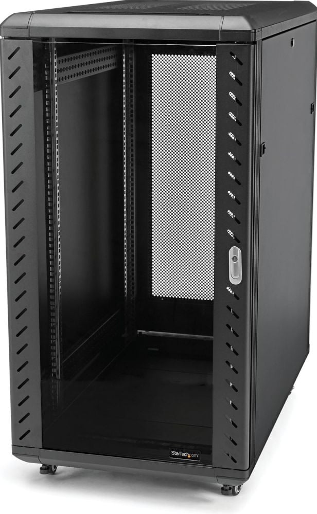 StarTech.com 18U 19" Server Rack Cabinet, 4 Post, Verstelbare Diepte (15 tot 81cm), Mobiel & Vergrendelbaar Knock Down IT Netwerk Rack op Wielen met