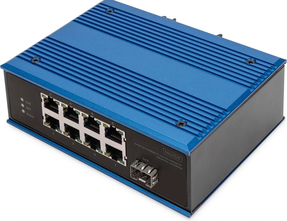 DIGITUS Switch Ind. 8-Port 10/100 PoE Unmanaged blau