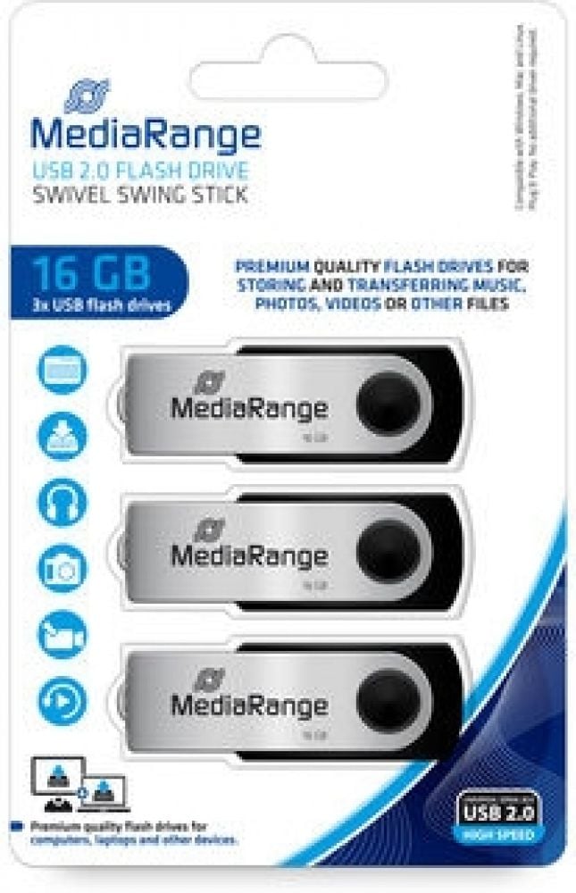 MediaRange USB-Stick 16GB USB 2.0 Flexi 3er-Pack