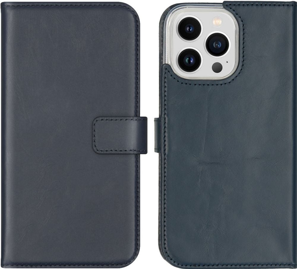 Selencia Echt Lederen Bookcase iPhone 14 Pro Max - Blauw