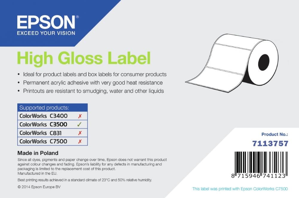 EPSON HIGH GLOSS LABEL DIE-CUT ROLL 76MM X 127