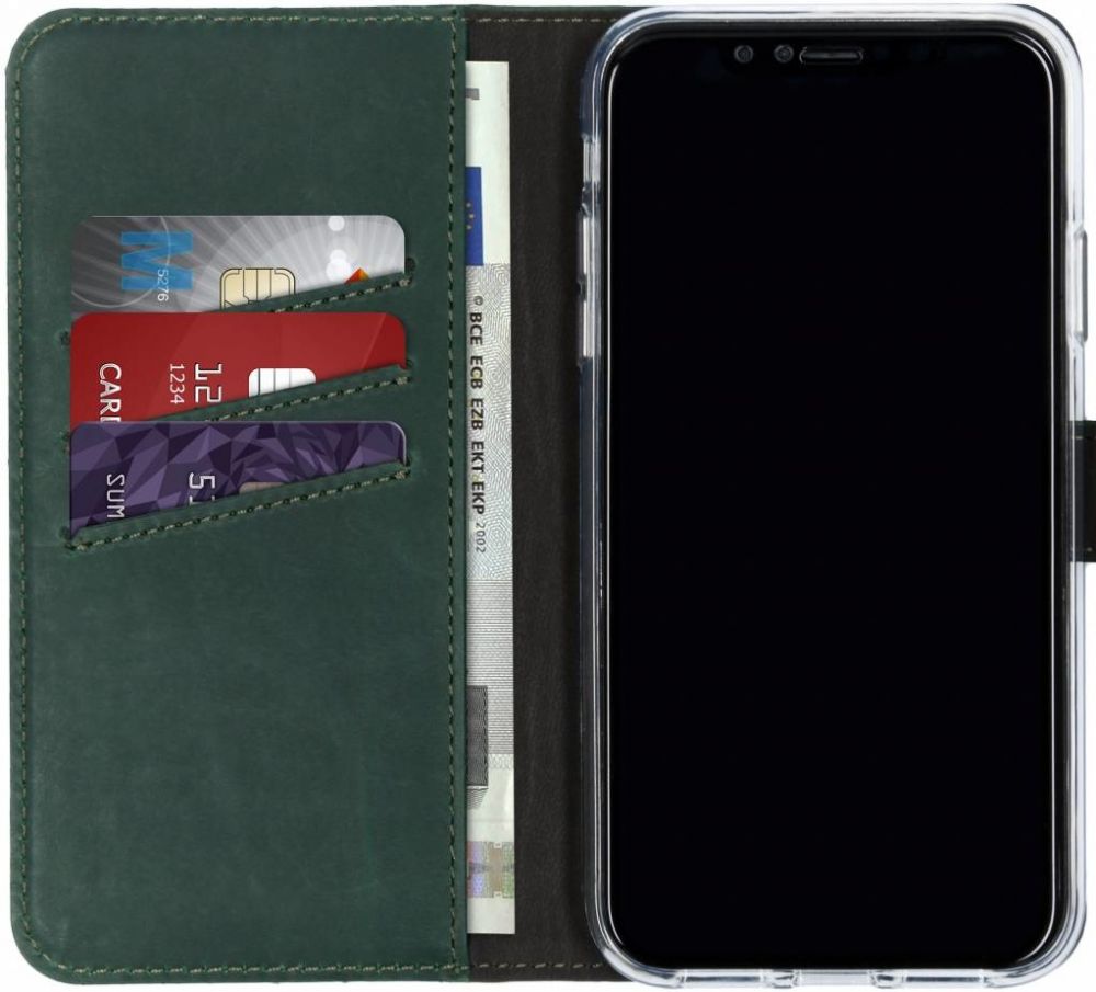 Selencia Echt Lederen Bookcase iPhone Xr - Groen