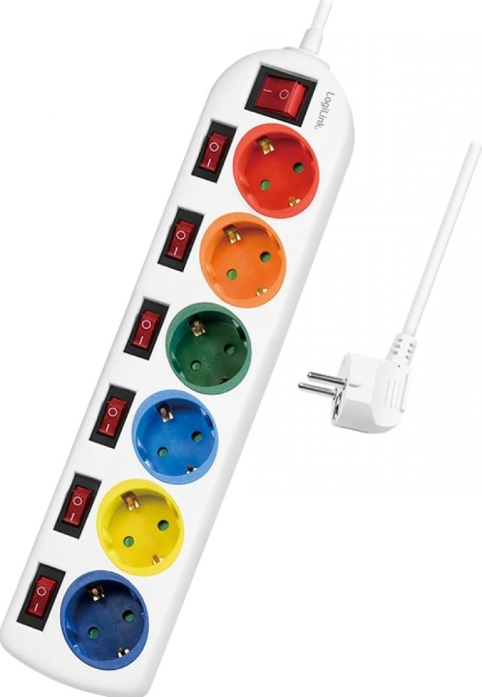 LogiLink stekker omlijsting 6-lade ,6xCEE 7/3,m. 7Schalter,bunt