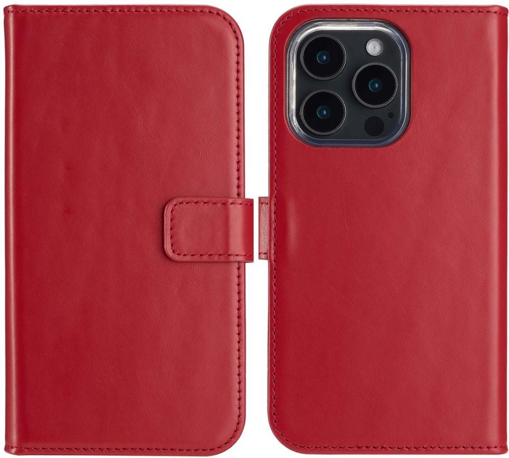 Selencia Echt Lederen Bookcase iPhone 16 Pro - Rood