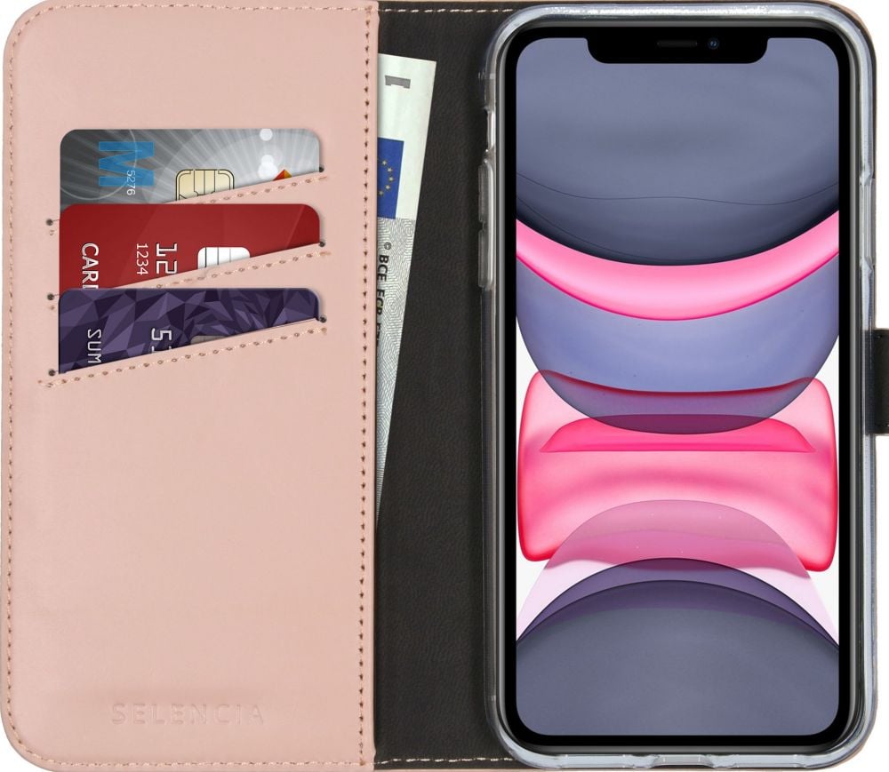 Selencia Echt Lederen Bookcase iPhone 11 - Roze