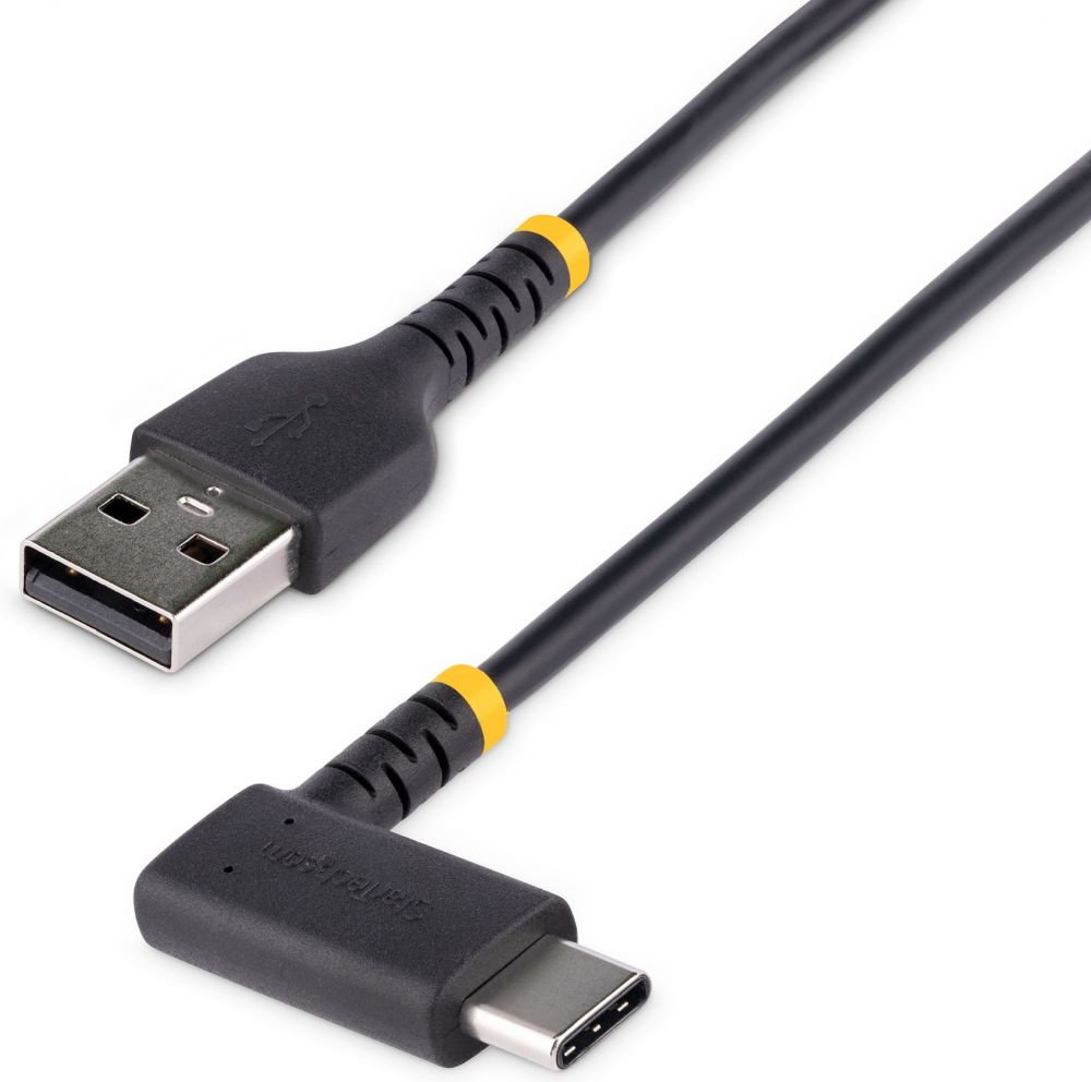 StarTech.com 1ft (30cm) USB A to C Charging Cable Right Angle, Heavy Duty Fast Charge USB-C Cable, USB 2.0 A to Type-C, Durable and Rugged Aramid