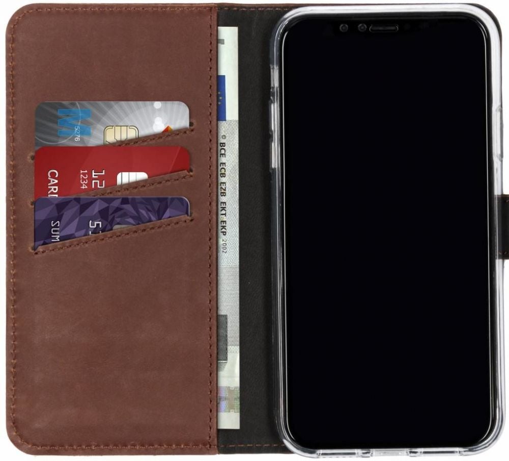 Selencia Echt Lederen Bookcase iPhone Xr - Donkerbruin