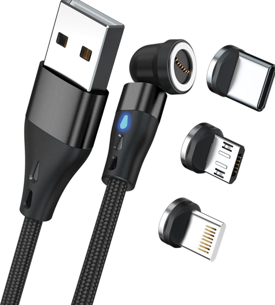 RealPower Magnetic cable 3 Amp,20cm,zwart met adapters