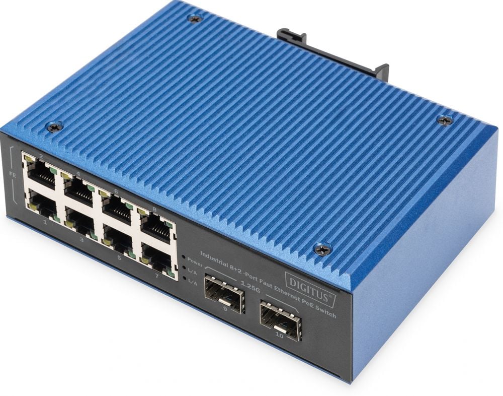 DIGITUS Switch 8+2 -Port Fast Ethernet PoE C/APC stekker 5