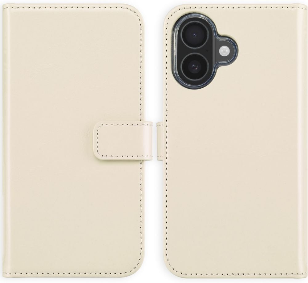 Selencia Echt Lederen Bookcase iPhone 16 - Greige