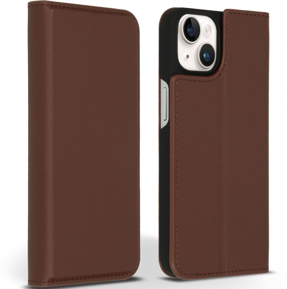 Accezz Premium Leather Slim Bookcase iPhone 14 - Bruin