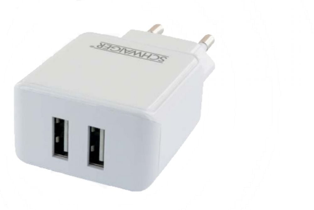 Schwaiger 230V oplader 2x USB 2.4A weiß
