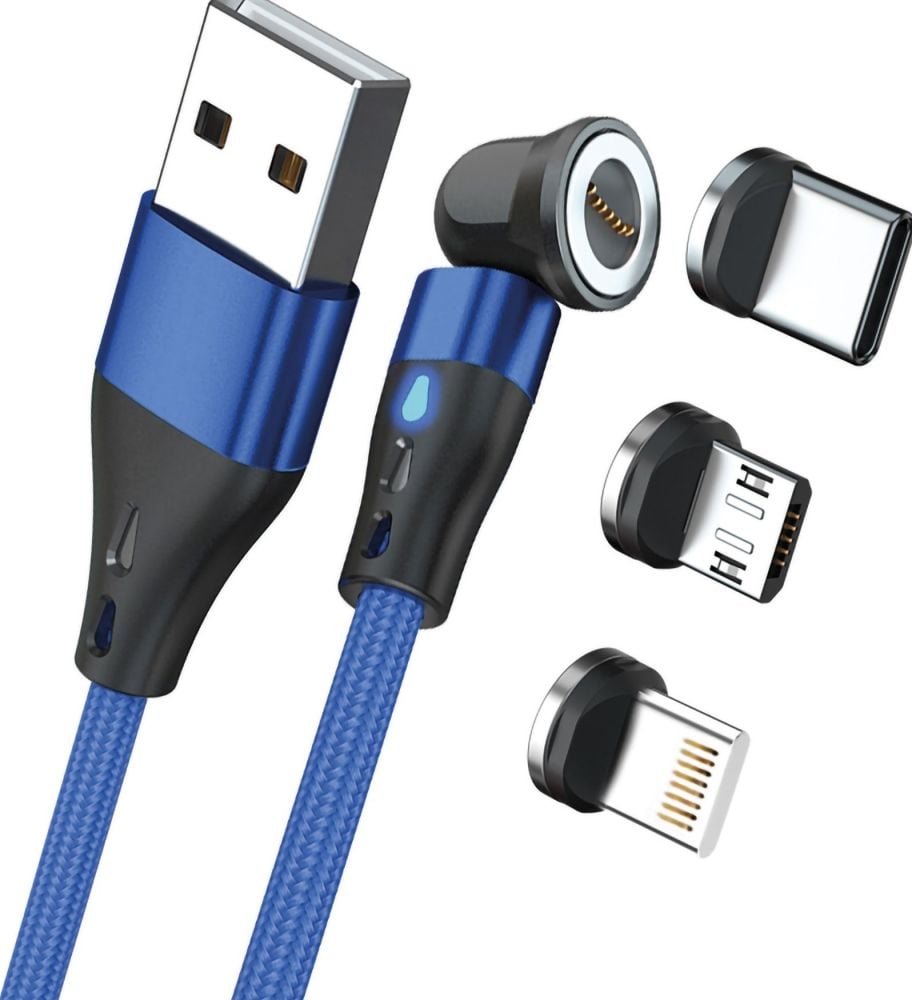 RealPower Magnetic cable 3 Amp,2m,blauw met adapters