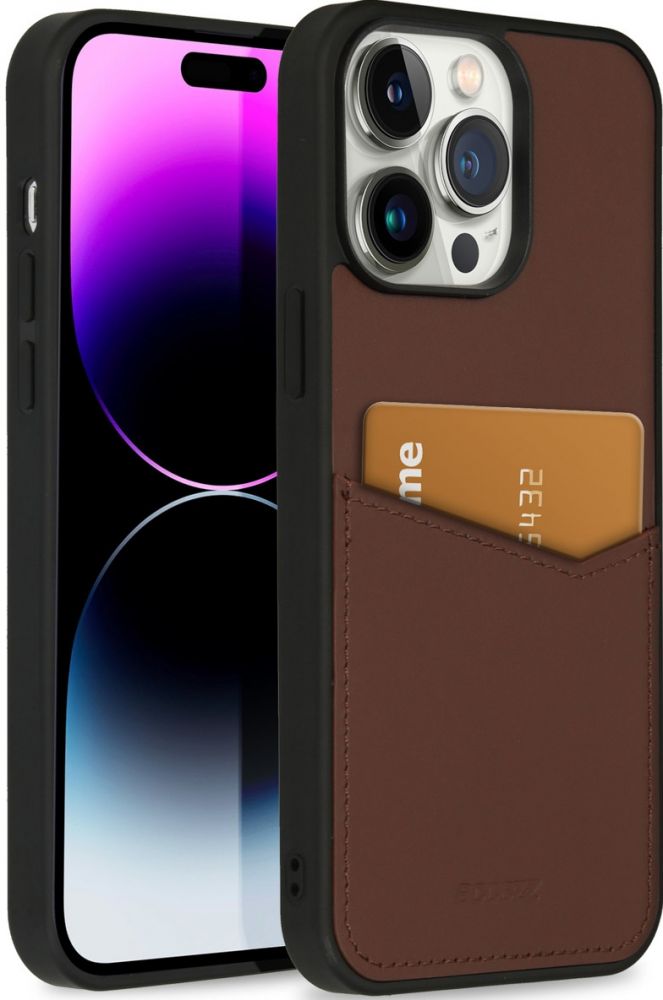 Accezz Premium Leather Card Slot Backcover iPhone 14 Pro Max - Bruin