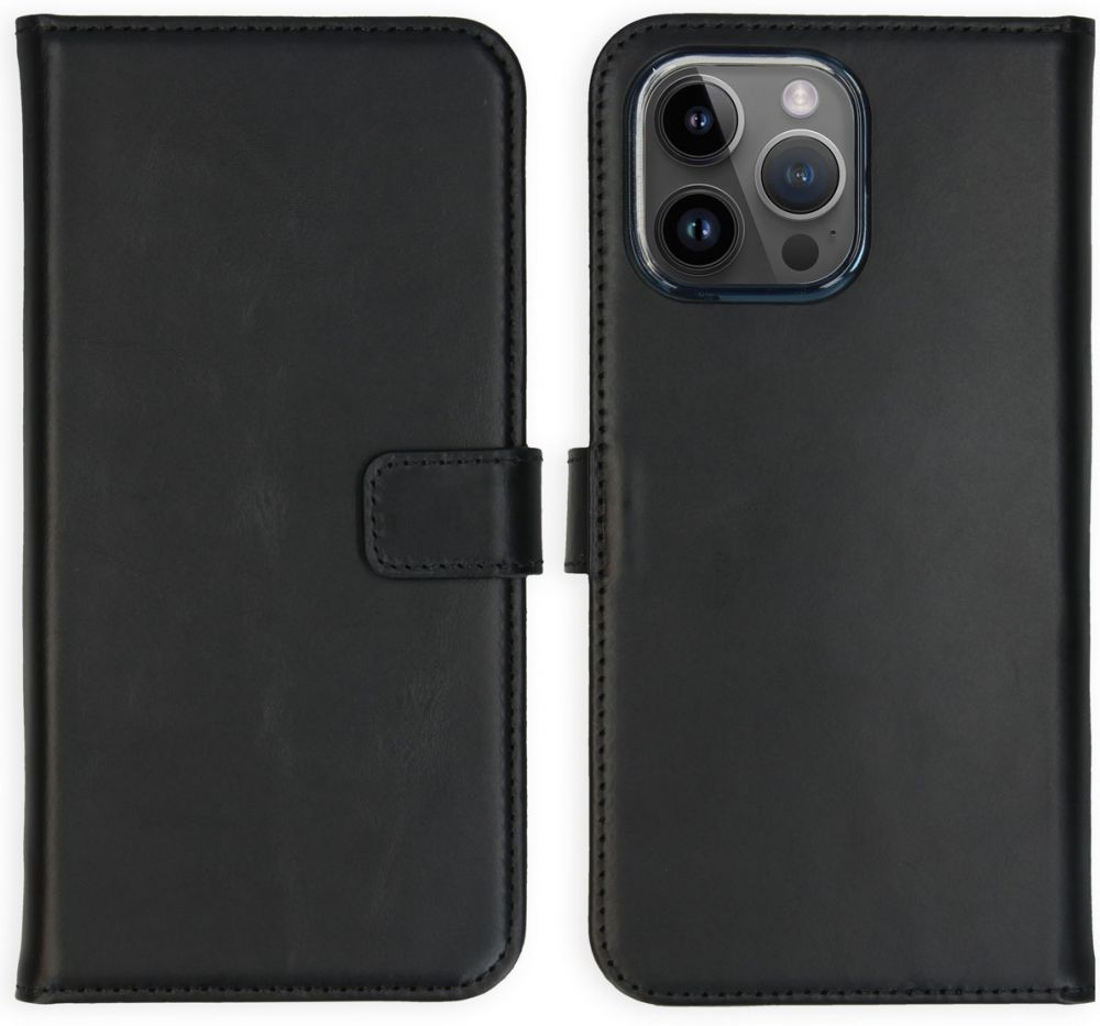Selencia Echt Lederen Bookcase iPhone 15 Pro Max - Zwart