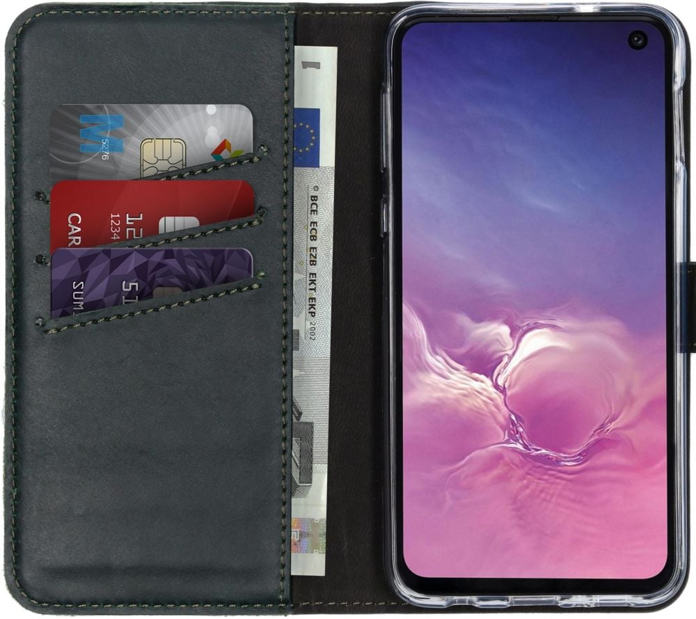 Selencia Echt Lederen Bookcase Samsung Galaxy S10e - Groen