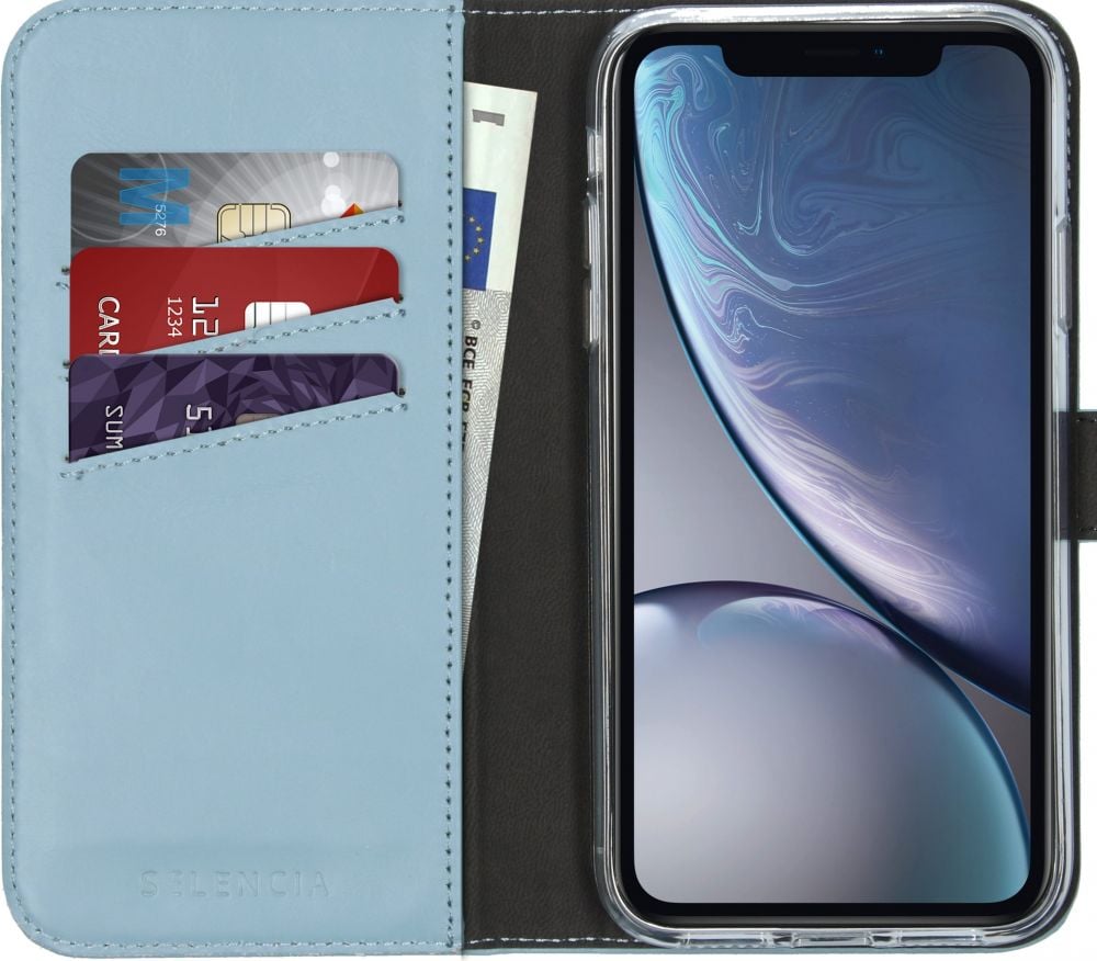 Selencia Echt Lederen Bookcase iPhone Xr - Lichtblauw