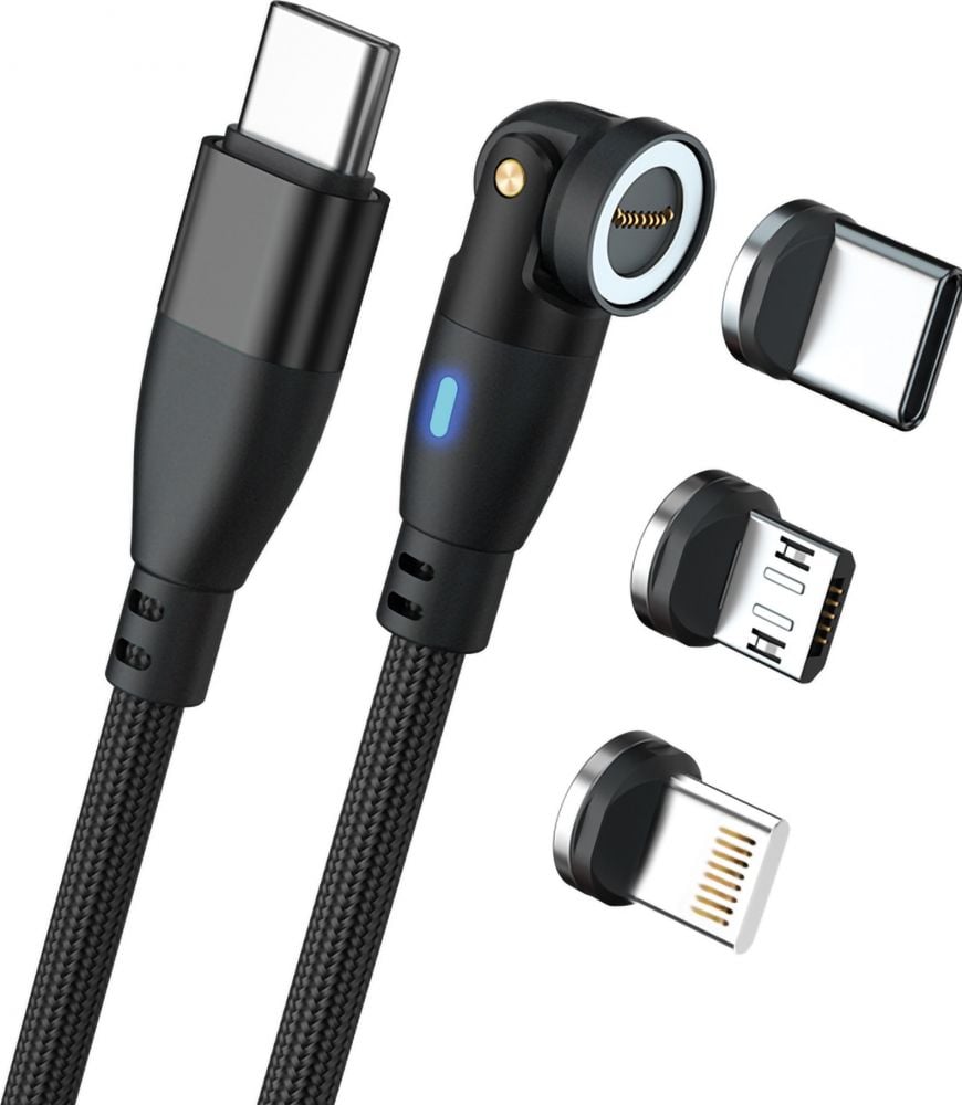 RealPower Magnetic cable 100 Watt,1m,black met adapters