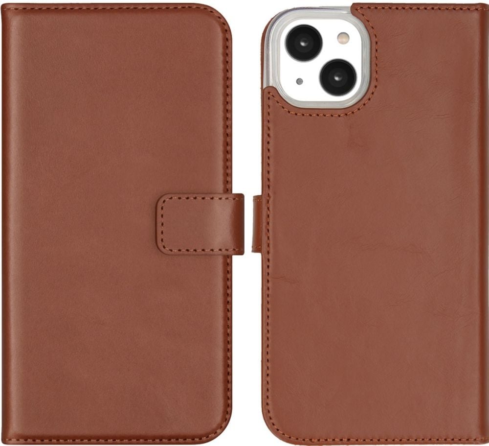 Selencia Echt Lederen Bookcase iPhone 14 Plus - Lichtbruin