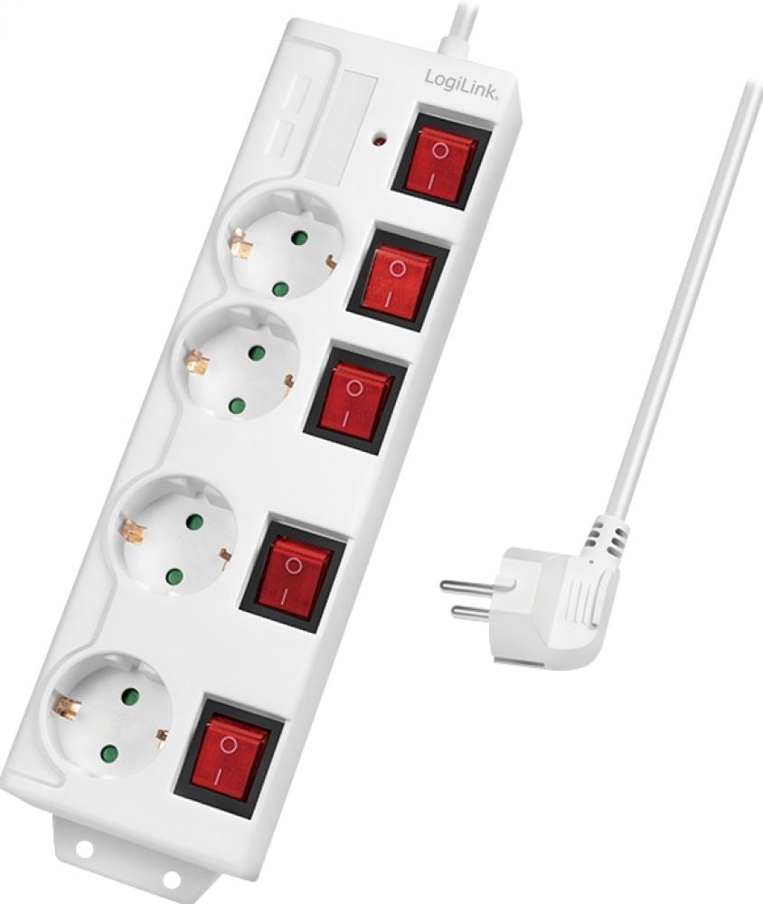 LogiLink stekker omlijsting 4-lade ,4xCEE 7/3,m. 5Schalter,weiÃ