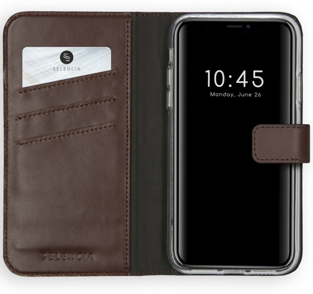 Selencia Echt Lederen Bookcase iPhone Xs - Bruin