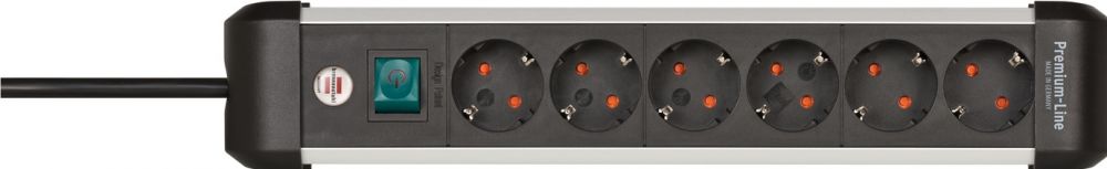 Brennenstuhl 1391030600 Alu-Line PDU | Stekkerdoos | 16A met 6x Type F Stopcontacten | Aan/uit Schakelaar | 3 meter