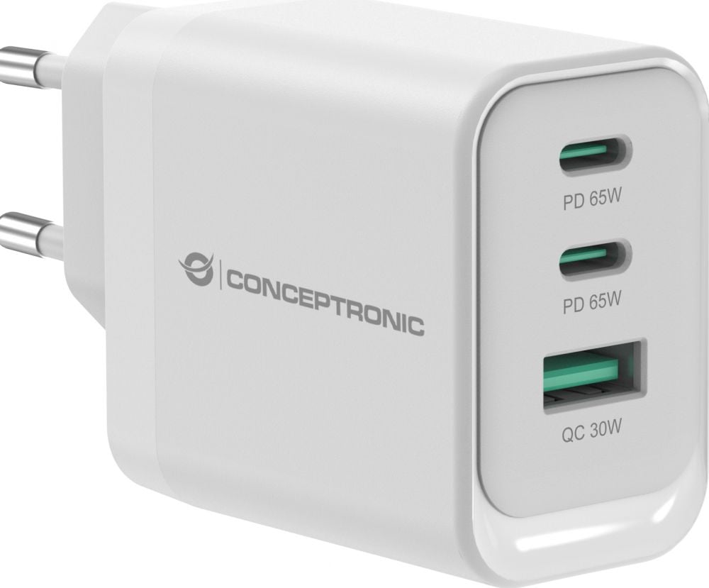 CONCEPTRONIC Lader 3Port 65W,2xUSB-C,1xUSB-A weiß