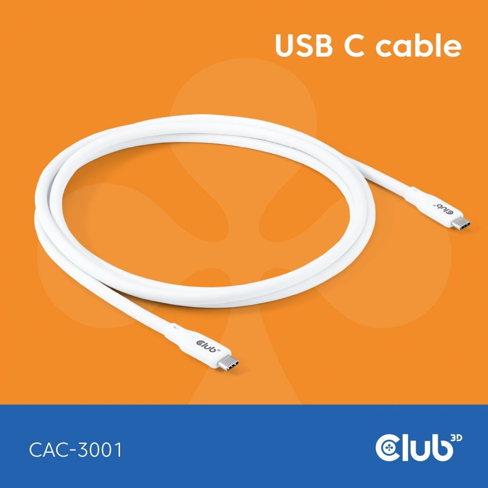 Club3D Lifestyle USB-C Kabel PD 240W,20Gbps 2m weiß St/St retail