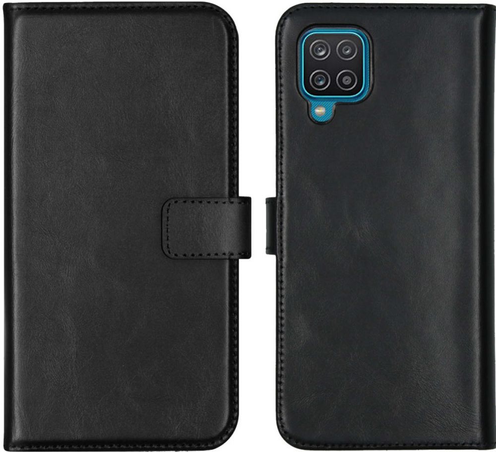 Selencia Echt Lederen Bookcase Samsung Galaxy A12 - Zwart