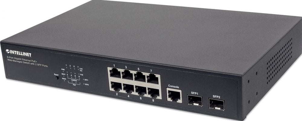 Intellinet Switch 8-Port Gigabit Web-Managed PoE+ Desk 2xSFP