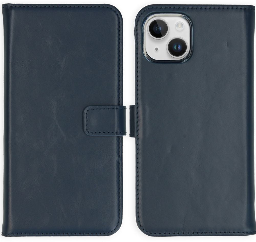 Selencia Echt Lederen Bookcase iPhone 15 - Blauw