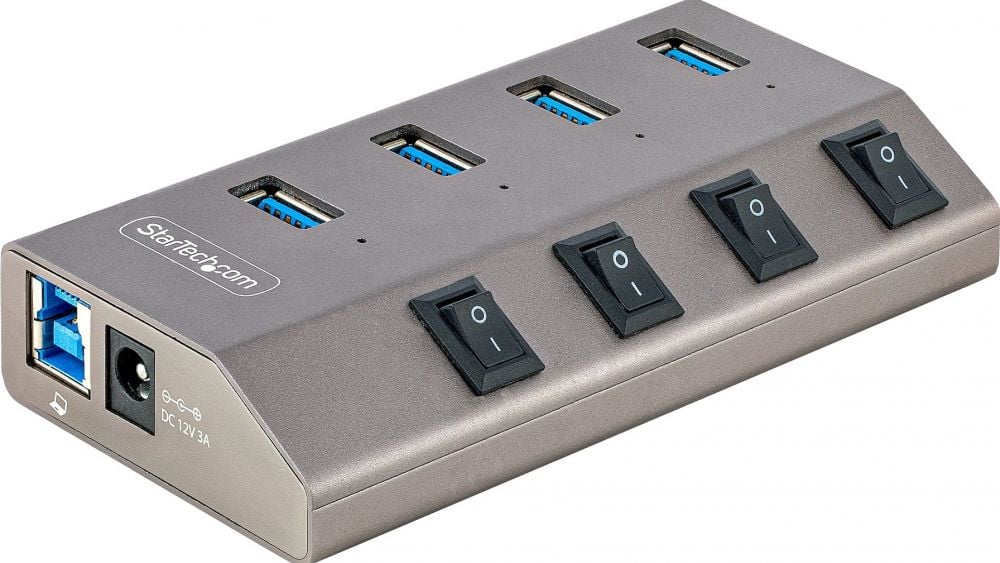 StarTech.com 4-Port Self-Powered USB-C Hub with Individual OnOff Switches, USB 3.0 5Gbps Expansion Hub wPower Supply, DesktopLaptop USB-C to USB-A