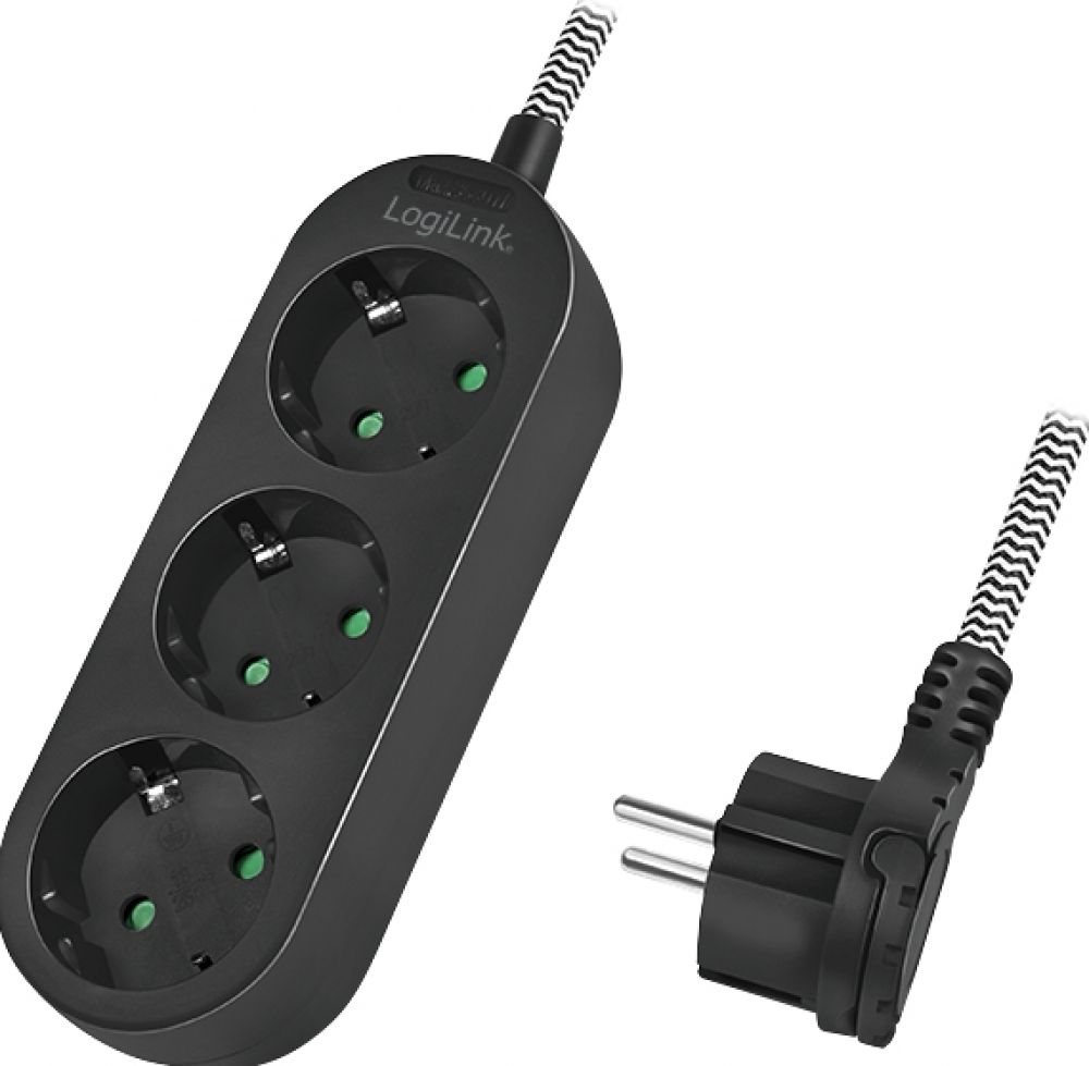 LogiLink stekker omlijsting 3-lade ,3xCEE 7/3;1,5m,Textilkabel