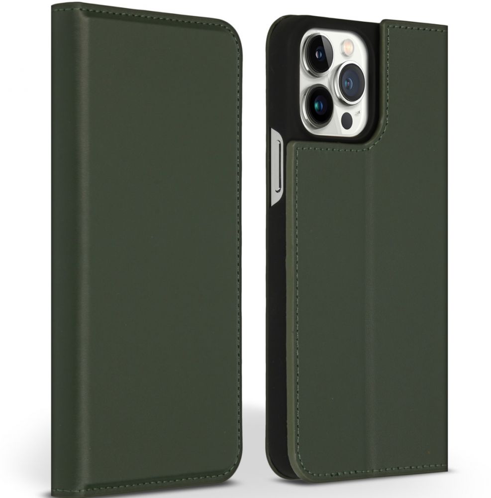 Accezz Premium Leather Slim Bookcase iPhone 13 Pro Max - Groen