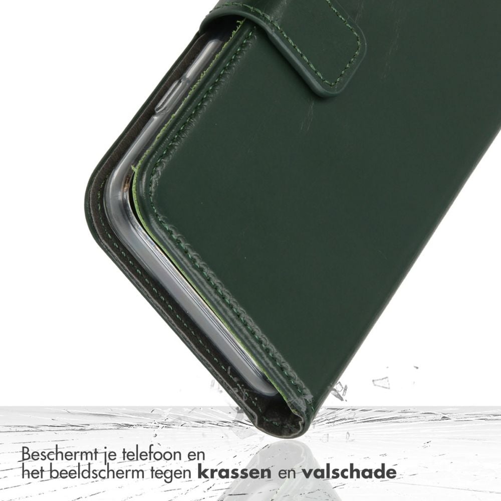 Selencia Echt Lederen Bookcase iPhone SE 4 - Groen