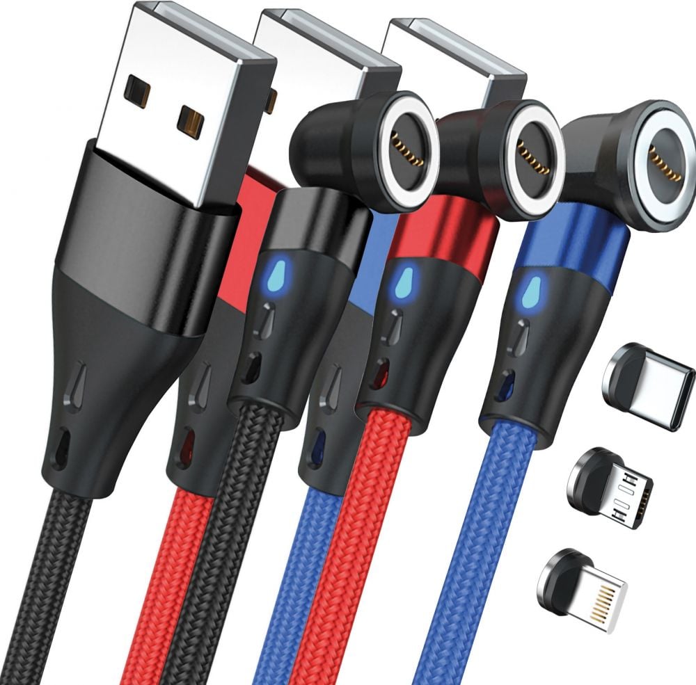 RealPower Magnetic cable 3 Amp Set,1m,3 Kabel met adapters