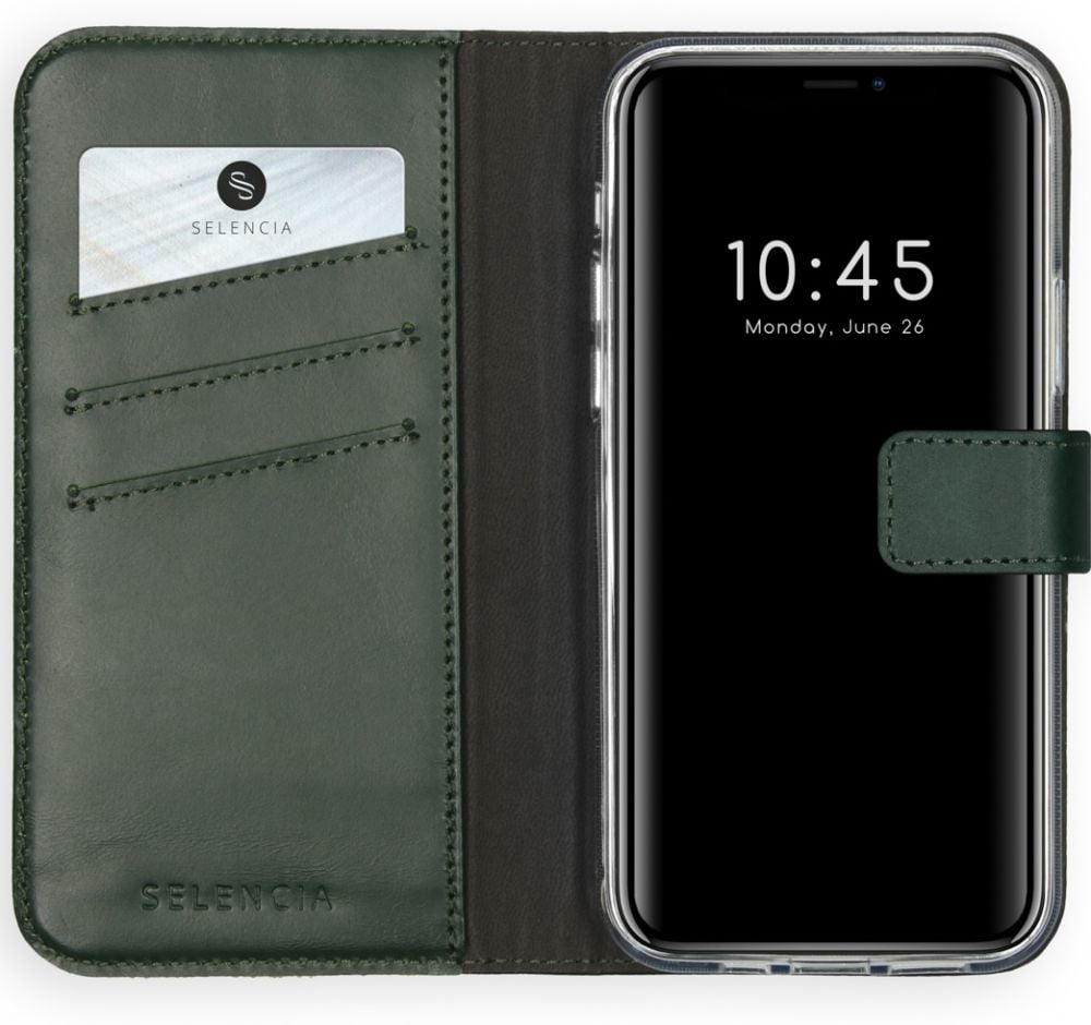 Selencia Echt Lederen Bookcase iPhone 12 (Pro) - Groen