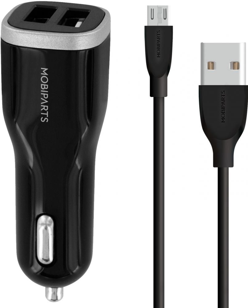 Mobiparts Car Charger Dual USB 4.8A + Micro USB Cable Black