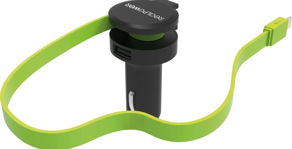 RealPower Car Charger L - integrated Lighning Cable + 1x USB