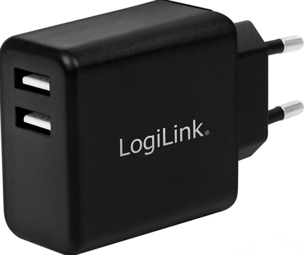 Adap Logilink USB Wall Charger 2 Port black 2x USB-AF, 12W