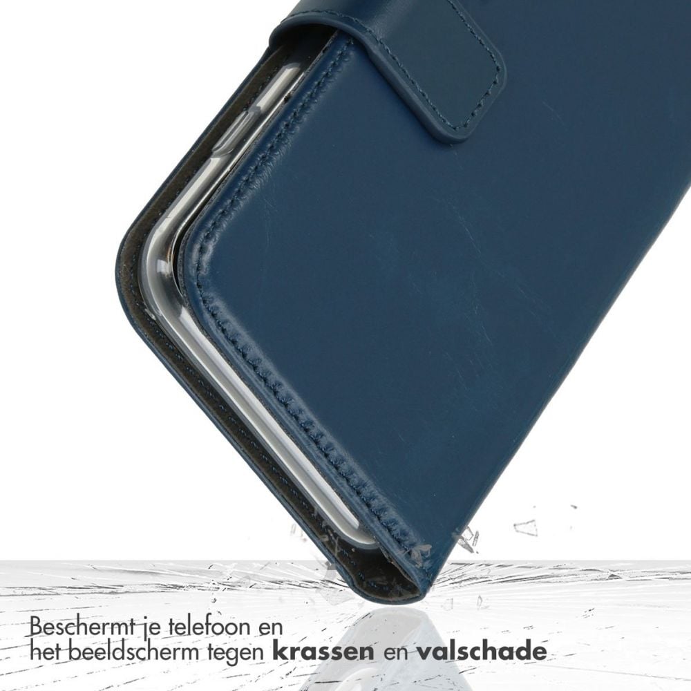 Selencia Echt Lederen Bookcase iPhone SE 4 - Blauw