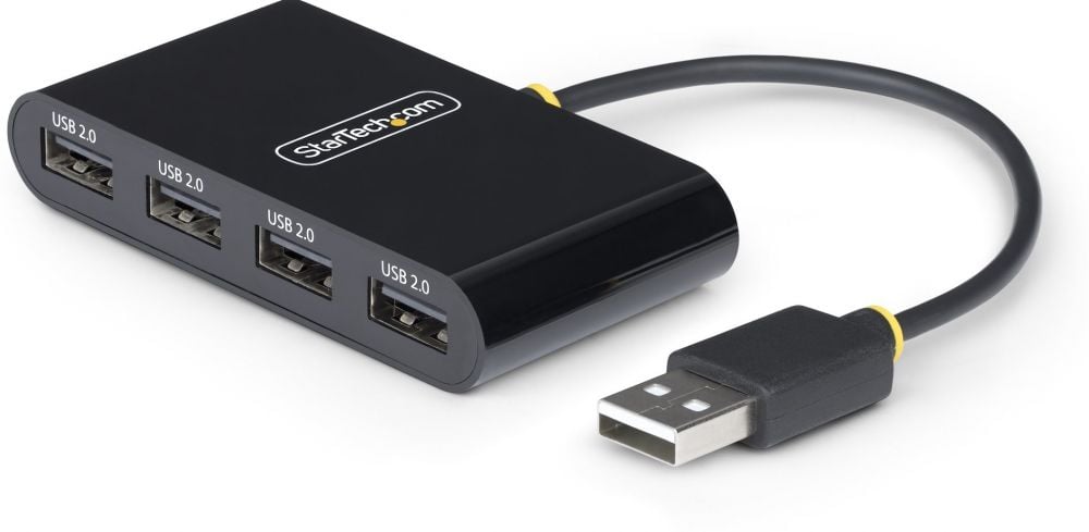 StarTech.com 4-Port USB 2.0 Hub, USB Bus Powered, Small Travel Mini USB Hub, USB 2.0 Splitter, Multi-Port Portable USB Hub, 480Mbps, Overcurrent